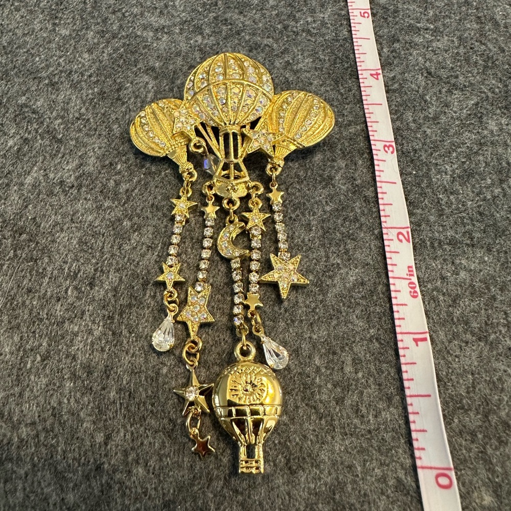 Vintage Signed Kirks Folly Gold Tone Hot Air Balloons Brooch Pin